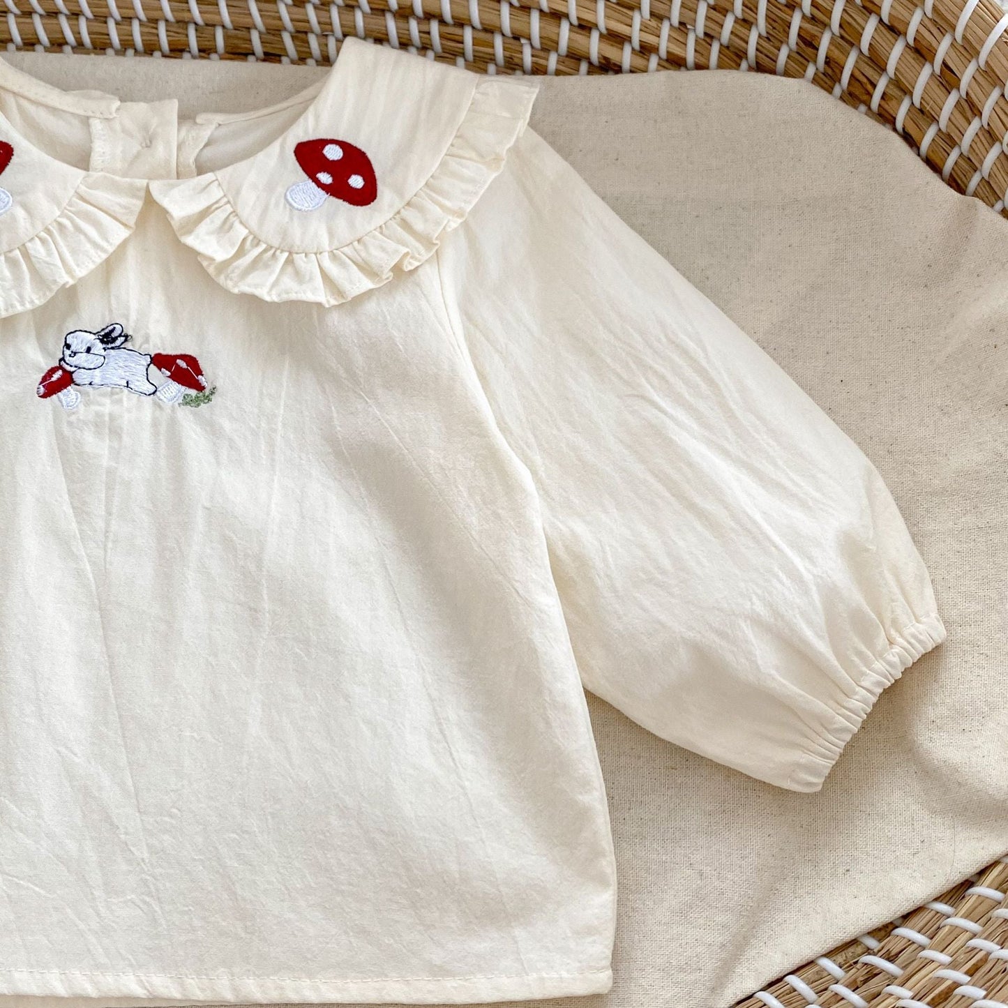 Autumn Arrival Baby Kids Girls Comfortable Simple Rabbits and Vegetable Pattern Long Sleeves Top Shirt with Collar-4