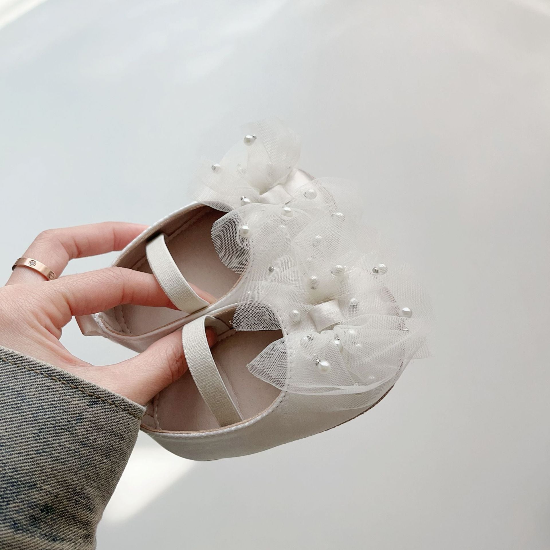 Spring and Summer Baby Girl Fashion Beaded Tulle Patchwork Toddler Soft-Sole Anti-slip Walking Shoes-3