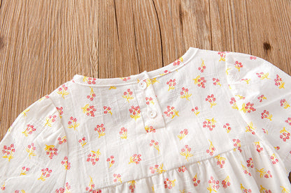 Baby Girl Floral Print Square Collar Onesies With Hat-4