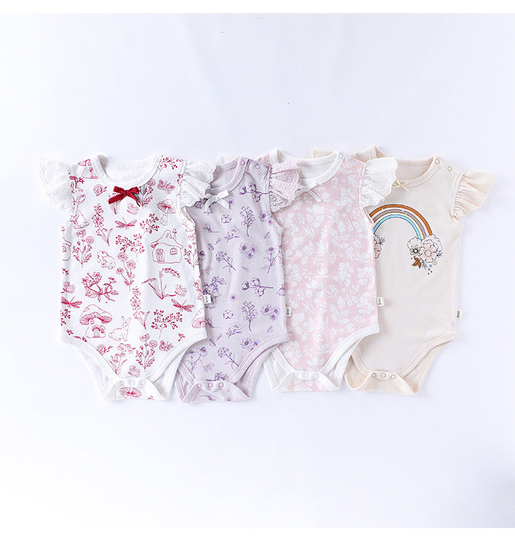 Summer Arrival Baby Girls Fly Sleeves Floral Pattern bodysuit Bodysuits-0