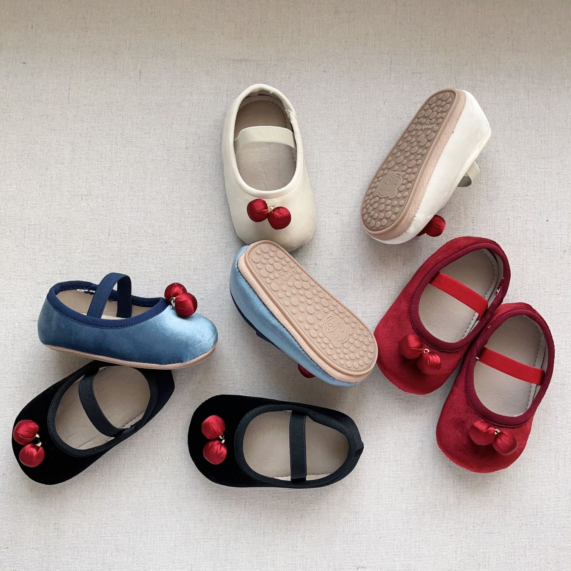 Autumn Baby Girl Vintage Design Double-Cherry Attached Toddler Soft-Sole Anti-slip Walking Shoes-0