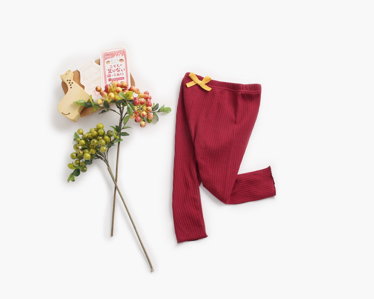 Baby Girl Solid Color Pants Leggings With Bow Decoration-5