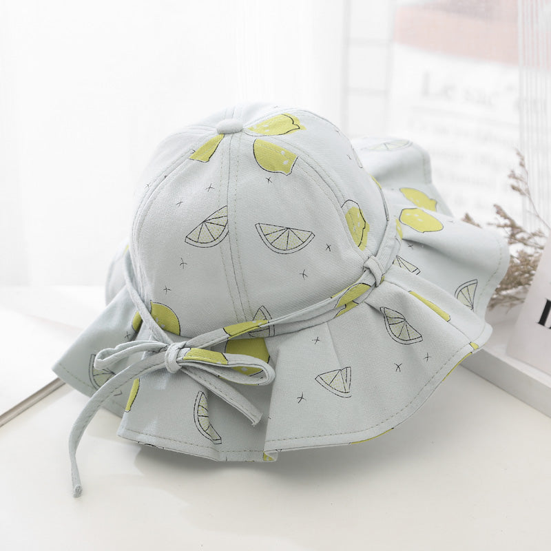 Baby Girl Floral Print Adjustable Design Sunshade Bucket Hats-6