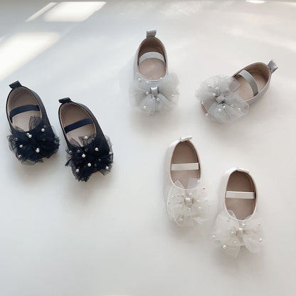 Spring and Summer Baby Girl Fashion Beaded Tulle Patchwork Toddler Soft-Sole Anti-slip Walking Shoes-0