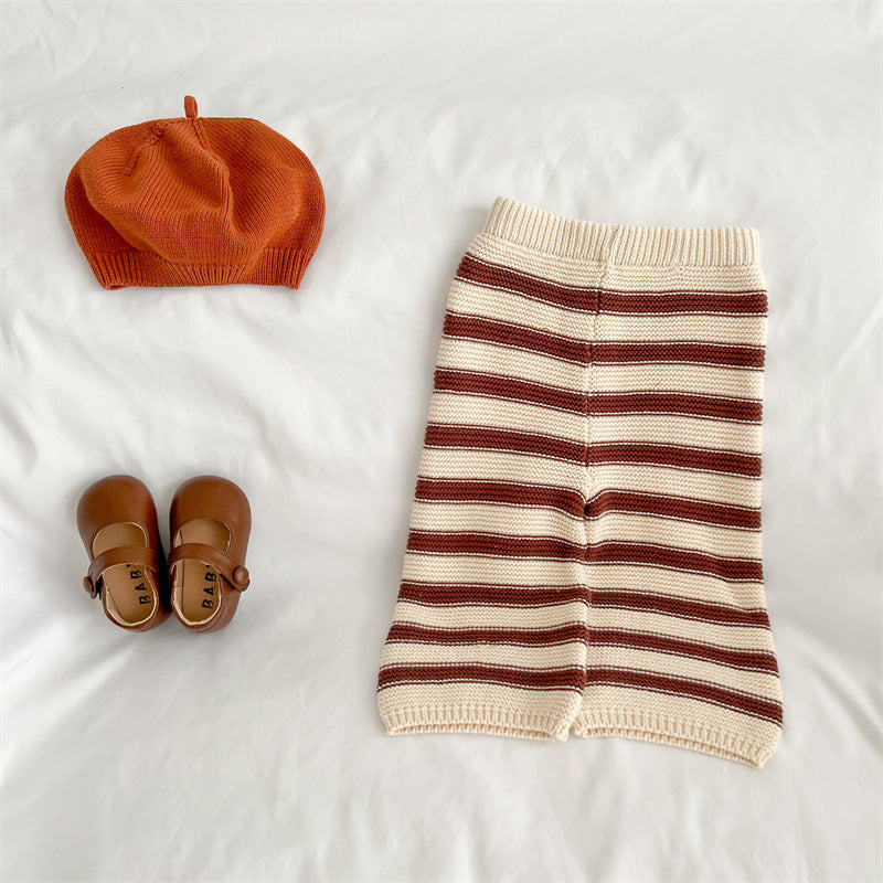 Baby Striped Pattern Lapel Knitted Cardigan or Pants-5