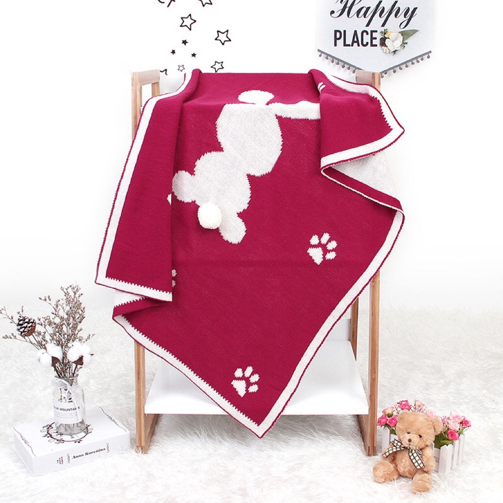 Baby Cartoon Rabbit & Footprints Embroidered Graphic 3D Tail Blanket-8