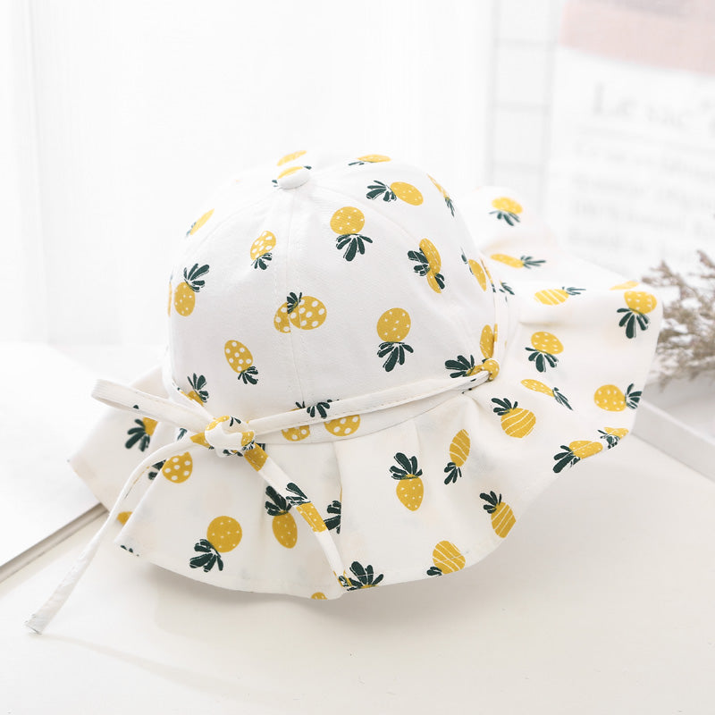Baby Girl Floral Print Adjustable Design Sunshade Bucket Hats-5