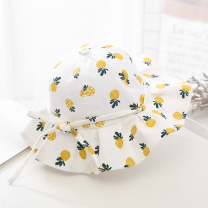 Baby Girl Floral Print Adjustable Design Sunshade Bucket Hats-5