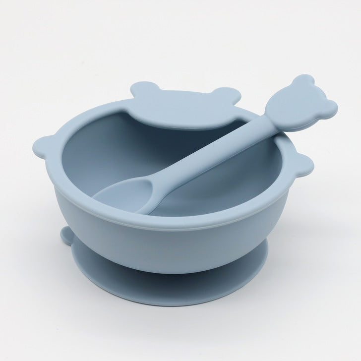 Baby Cartoon Bear Shape Complementary Food Training Silicone Bowl With Spoon Sets-5