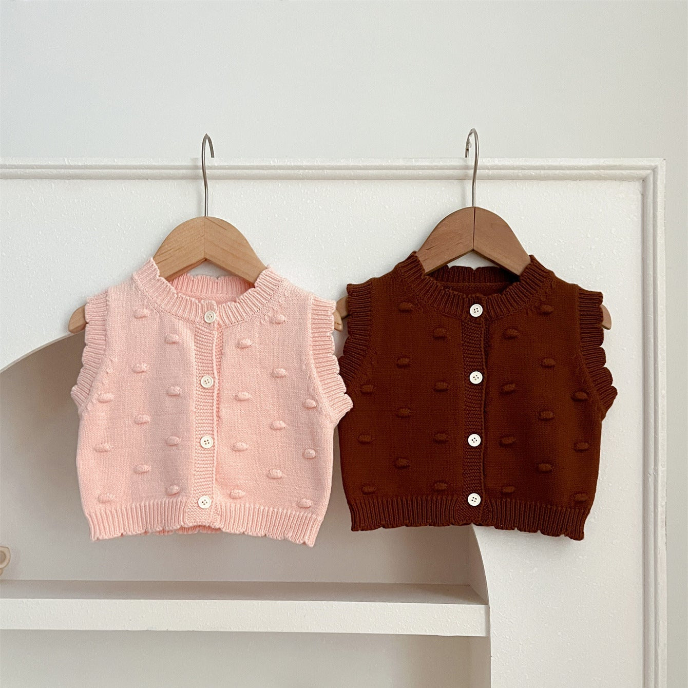 Adorable Infant Baby Girls Bubble Knitted Sleeveless Single Breasted Sweater Vest-0