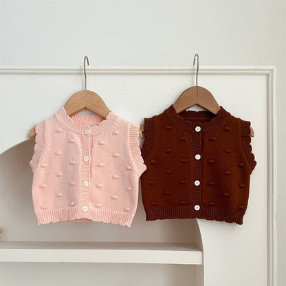 Adorable Infant Baby Girls Bubble Knitted Sleeveless Single Breasted Sweater Vest-0