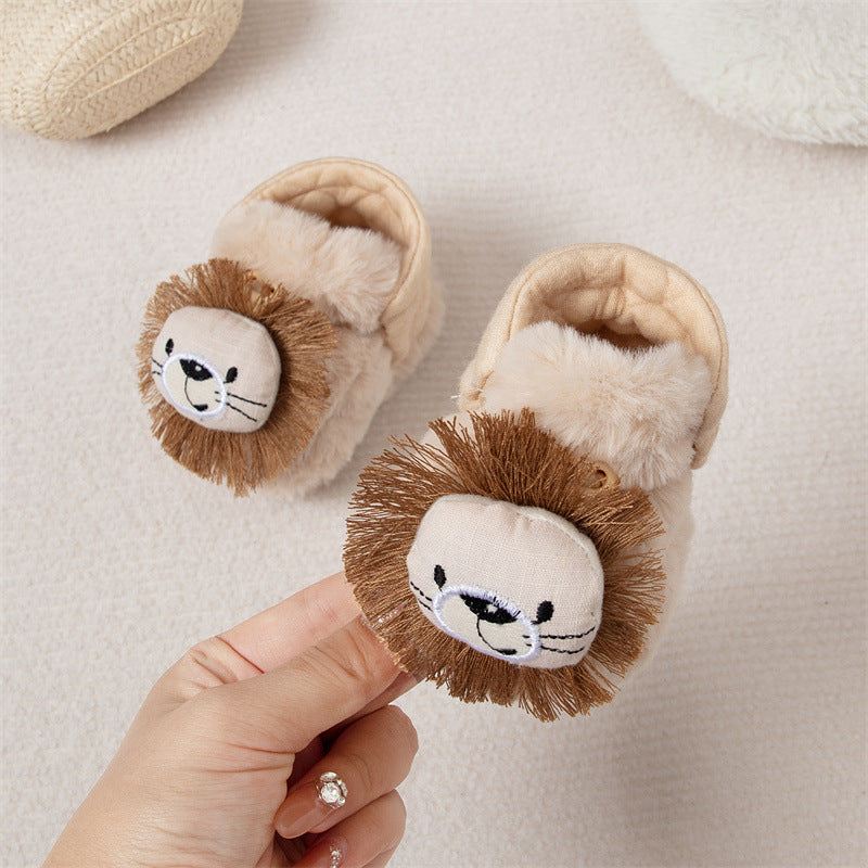 Winter Arrival Baby Animals Cartoon Pattern Anti-slip Fleece-lined Toddler Cotton Shoes-8