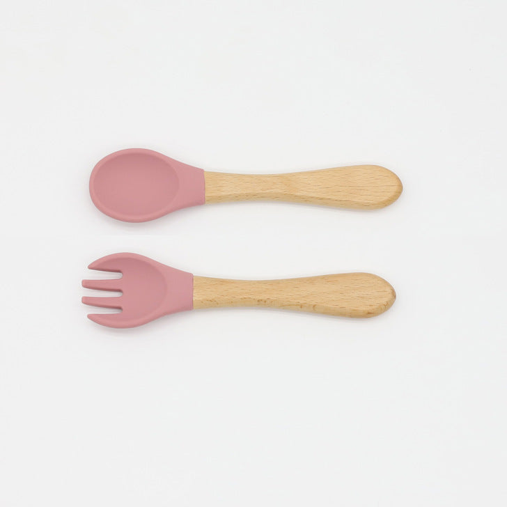 Baby Food Grade Wooden Handles Silicone Spoon Fork Cutlery-6