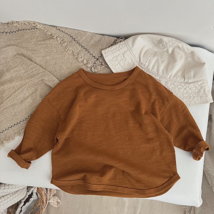 Baby Boy And Girl Solid Color O-Neck Pullover Tops In Spring-6