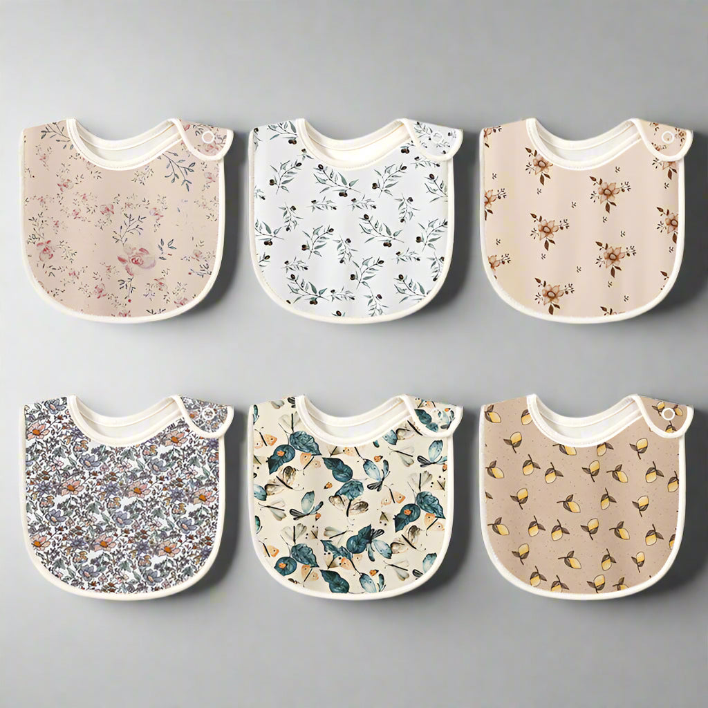 Baby Floral Print Covered Button Design Water Absorbing Bibs-0