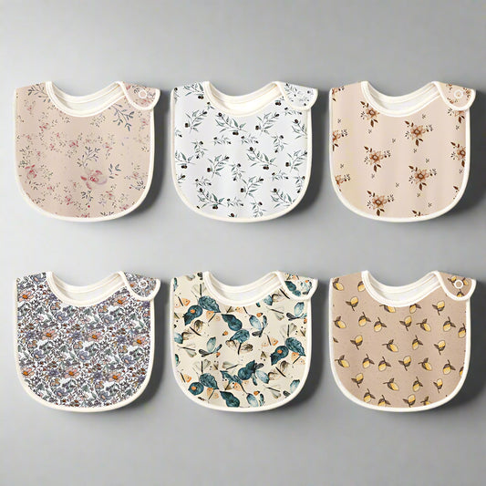 Baby Floral Print Covered Button Design Water Absorbing Bibs-0