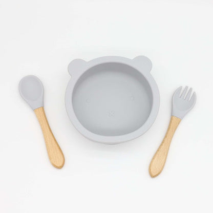 Baby Bear Shape Food Training Silicone Bowl With Spoon Tableware-10