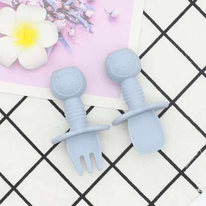 Baby Bear Pattern Complementary Food Training Lovely Silicone Spoon Fork Sets-8